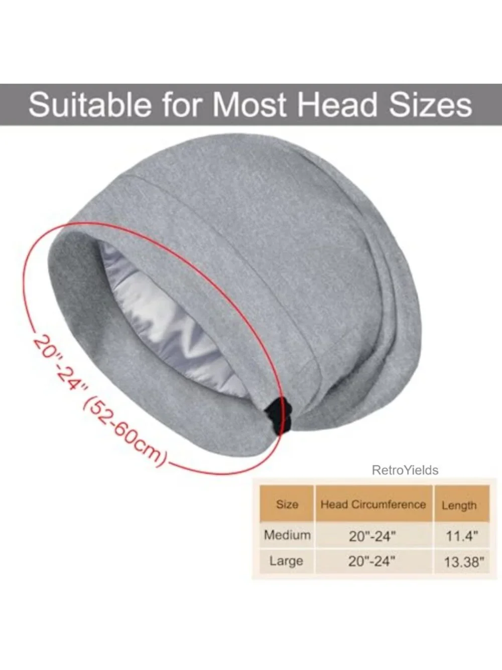 Satin Lined Sleep Bonnet for Women Adjustable Hair Wrap Cap with Scrunchies
